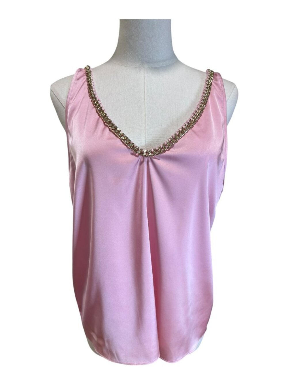 Generation Love Pink Satin Gold Chain V-Neck Tank Top Cami Size M NWT